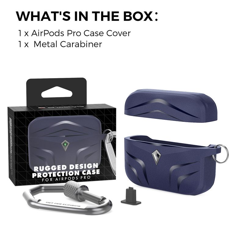 AhaStyle Premium Silicone Rugged Design Case with Anti-Lost Carabiner Keychain Compatible for AirPods Pro, Scratch Resistant, Shock Absorption, Drop Protection, & Dustproof Protective Silicone Cover Suitable with Wireless Charging - Midnight Blue
