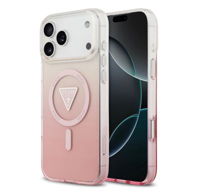 غطاء MagSafe IML Gradient بحالة لوجو مثلث مطبوع لجهاز iPhone 17 Pro، تصميم نحيف، حماية ضد السقوط، تصميم خفيف الوزن، قبضة مريحة، تغليف مستدام، سهولة التركيب - وردي