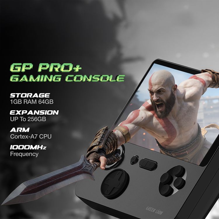 Green Lion GP PRO 5 Gaming Console with Built-in Holding Bracket, Up to 10 Hours Playtime, 5" IPS HD Screen, 1280×720p Resolution, 5000mAh Battery Capacity - Black