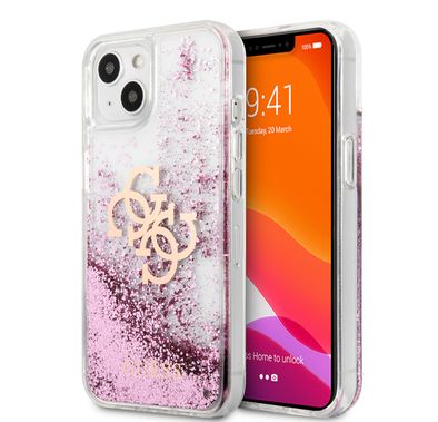 CG MOBILE Guess Liquid Glitter Case with 4G Electroplated Logo Compatible for iPhone 13 Mini (5.4") Anti-Scratch, Easy Access to All Ports, Shock Absorption