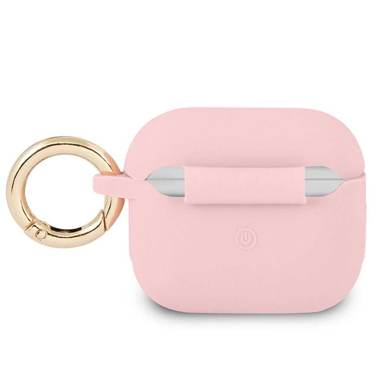 CG MOBILE Guess Silicone Printed Script Case with Anti-Lost Ring Compatible for AirPods 3, Scratch & Drop Resistant, Shock Absorption & Dustproof Protection - Pink
