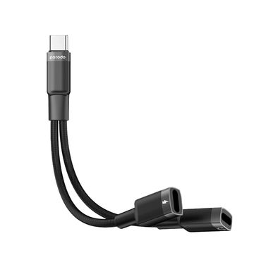 Porodo 2in1 Type-C To 2*Type-C Jack Headphone And Charging  Converter Adapter, Optimal Charge, Plug & Play - Black