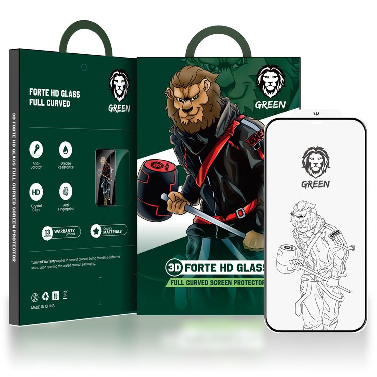 واقي شاشة زجاجي منحني بالكامل ثلاثي الأبعاد Forte HD من Green Lion متوافق مع هاتف iPhone 12 Pro Max (6.7 بوصة)