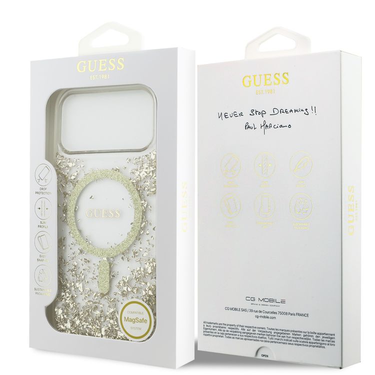 جراب جليتر بتصميم MagSafe لهاتف iPhone 17 Pro Max، حماية من الصدمات، تصميم خفيف الوزن، قبضة مريحة، تغليف مستدام، سهل التركيب، بروفايل نحيف - ذهبي