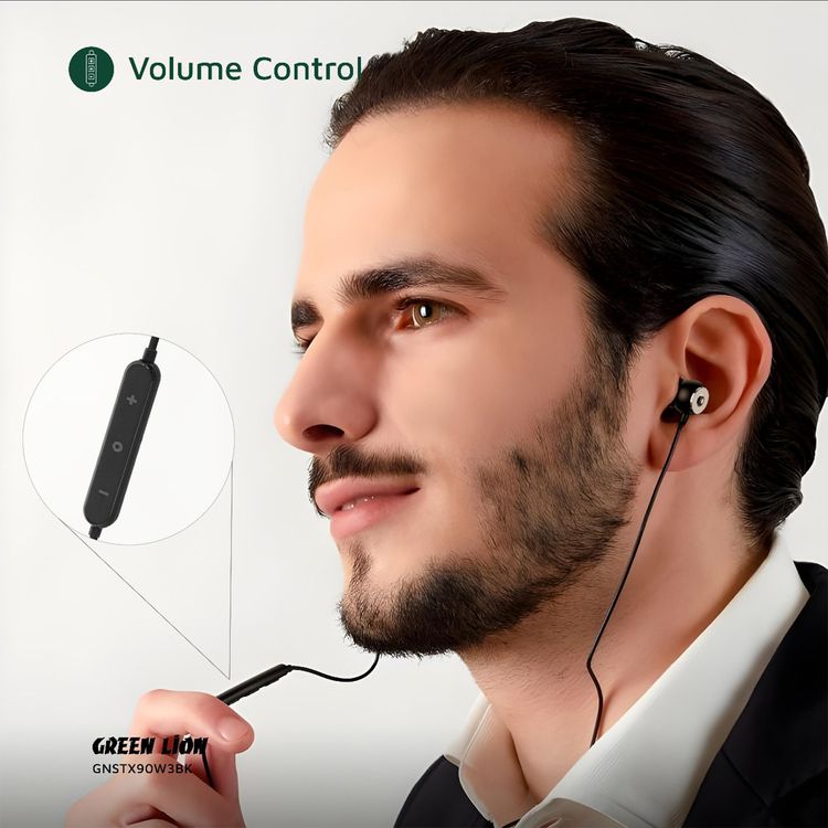 Green Lion Stereo X90 3.5 mm Wired Earphones, In-Ear Design, Voice Assistant, 1.2 Meter Cable Length - Black