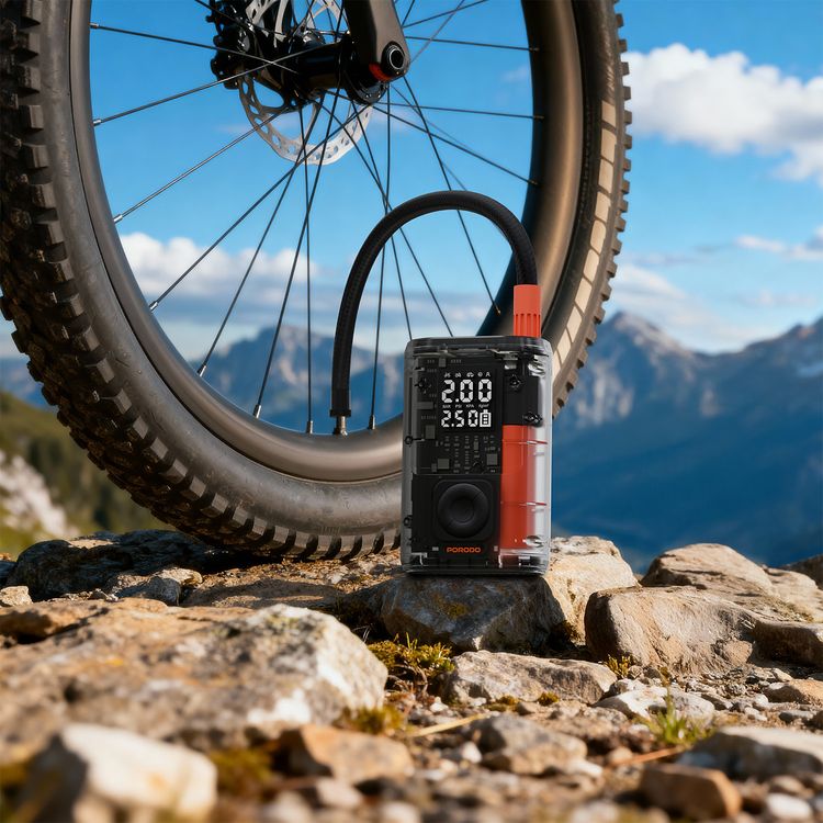 Porodo Vyrox Car Tire Inflator with 19L/min Airflow Rate, USB-C Charging Port, Heat Dissipation Vent, 150PSI Max Inflation Pressure, 2× 2000mAh Battery Capacity, 28 Minutes Working Time, -5°C to 60°C Working Temperature, USB-C Charging Port, 2.5 Hours Charging Time - Black