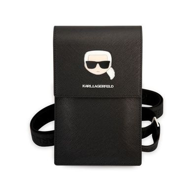 Karl Lagerfeld Wallet With Karl Head Metal Logo,  Bag for Phone, Document, Money or Key and etc. - Black