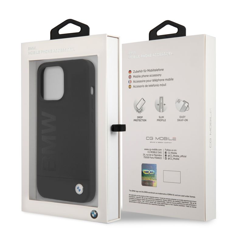 CG MOBILE BMW Liquid Silicone Case Tone On Tone Metal Logo Compatible for iPhone 13 Pro (6.1") Easy Access to All Ports, Anti-Scratch - Black