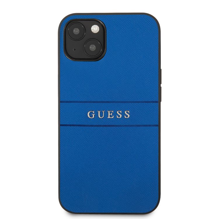 CG MOBILE Guess PU Leather Case Saffiano with Metal Logo Hot Stamp Stripes Compatible for iPhone 13 (6.1") Anti-Scratch, Easy Access to All Ports