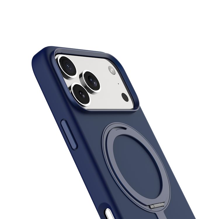 Levelo Iris Pro MagSafe Liquid Silicone Case with Built-in 360° Kickstand for iPhone 17 Pro Max, Metal Accents, Shock-Resistant Bumper, Aluminum Alloy Frame for Camera & Buttons, Drop-Tested, Strong Magnets, Premium Silicone Grip - Dark Blue
