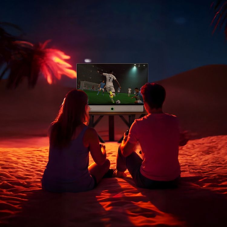 Powerology Portable FHD Smart TV with Active-Matrix LCD Display, 27" Display Size, Android 14, 7 Hours Built-in Battery, Front Speaker, FHD Screen Resolution, Protective Carrying Case - White