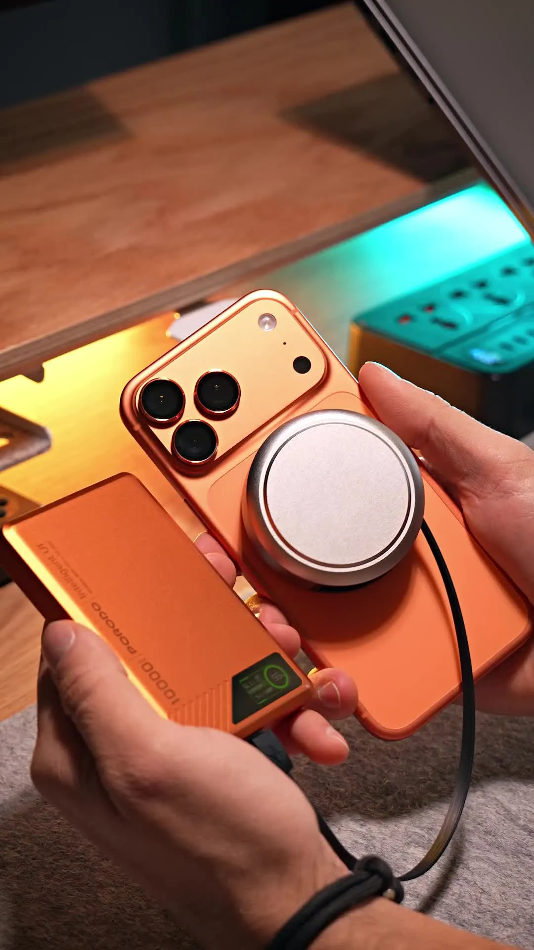 Porodo Magnetic Wireless Charging Pad with Retractable USB-C Output, 15W Fast Charging Mode, 90cm Cable Length, 10W Wireless Charging, Strong Magnetic Grip, Universal Compatibility, Portable & Compact Design - Black