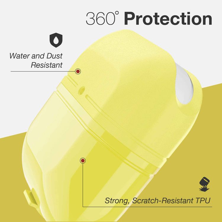 X-Doria Defense Journey Case for AirPods 1 & 2 with Detachable Carabiner & Loop, TPU & Silicone Material, Water & Dust Resistant, 360-Degree Full Protection, Anti-Scratch - Yellow