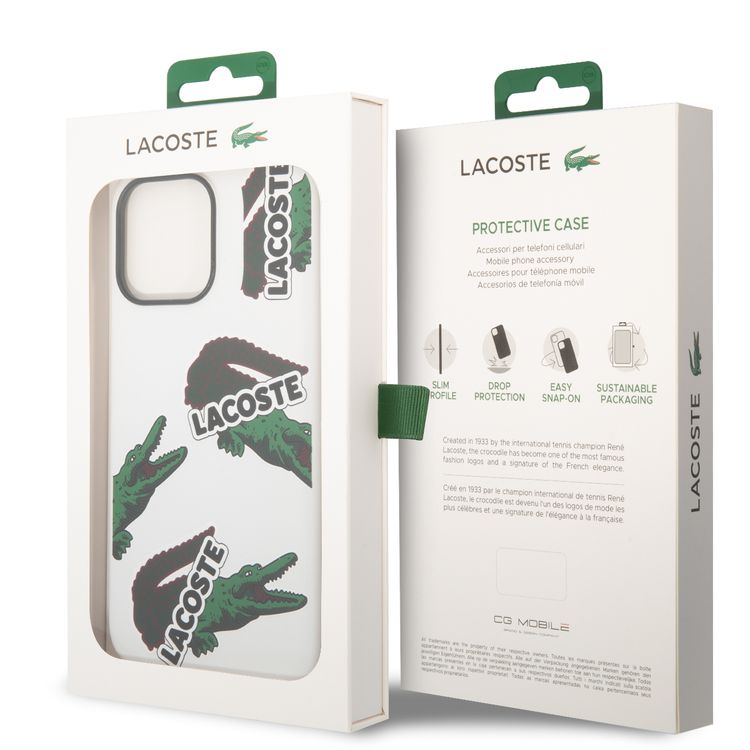 Lacoste Hard Case Liquid Silicone / Microfiber Allover Pattern Compatible with iPhone 14 Pro Max - White