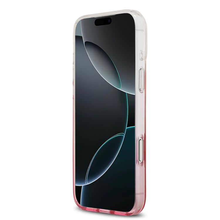 غطاء ماج سيف بتصميم تدرج الألوان مع شعار مثلث مطبوع لهاتف آيفون 17 برو ماكس، ملف نحيف، حماية من الصدمات، تصميم خفيف الوزن، قبضة مريحة، تغليف مستدام، سهل التركيب - وردي