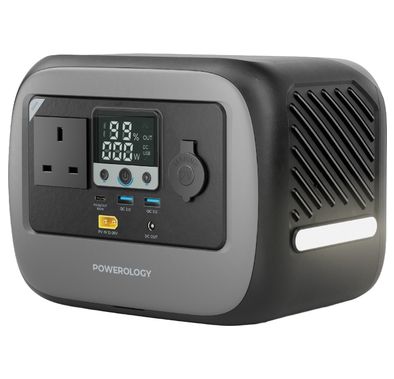 Powerology Pater I Portable Power Station with 300W Rated Power, 600W Peak Power, 236.25Wh Battery Capacity, 230V Voltage, 100W Max Solar Input, 100W Max USB-C Output, 18W Max QC3.0 USB-A/A2 Outputs, 15W Wireless Output, 120W Max Car Port Output, AC Outlet, LED Light, Built-in Safeguards - Gray