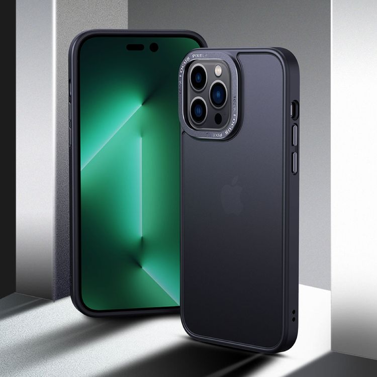 Comma Joy Elegant Metal Frame Anti-Shock Case for iPhone 14 Plus - Black