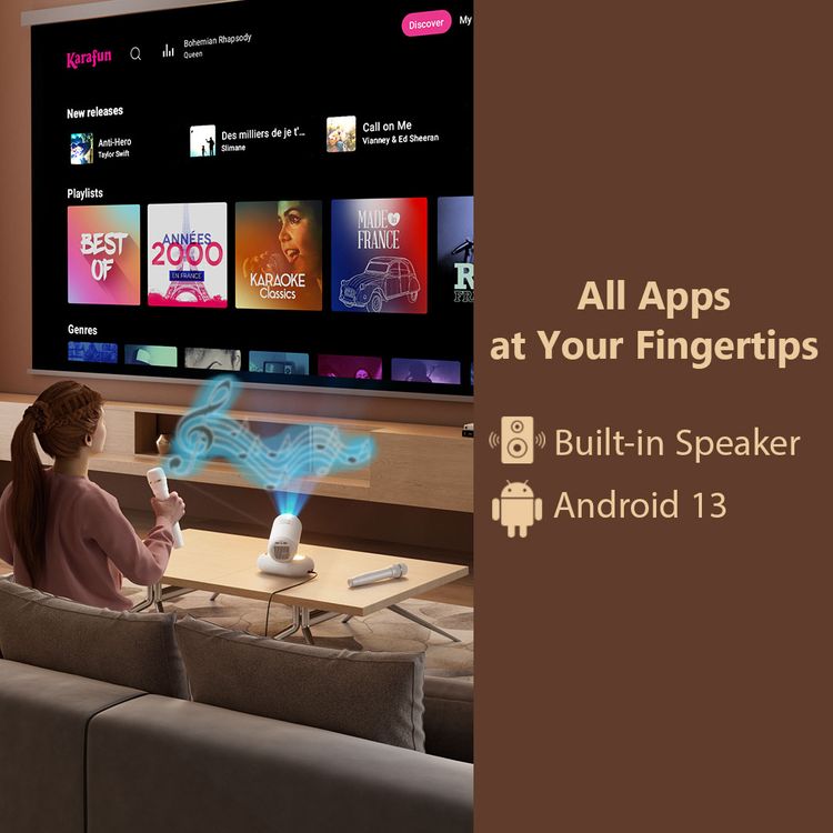 Porodo Lumacast Smart Full HD Projector with Auto Focus & Keystone, Cinematic Screen Viewing, Wireless Screen Mirroring, Android 13 Operating System - White