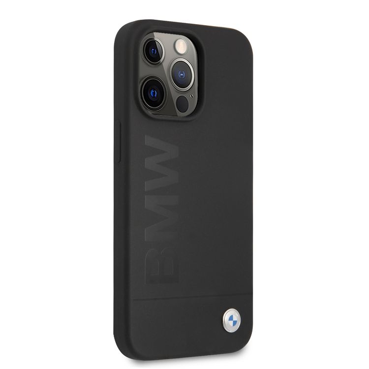 CG MOBILE BMW Liquid Silicone Case Tone On Tone Metal Logo Compatible for iPhone 13 Pro (6.1") Easy Access to All Ports, Anti-Scratch - Black