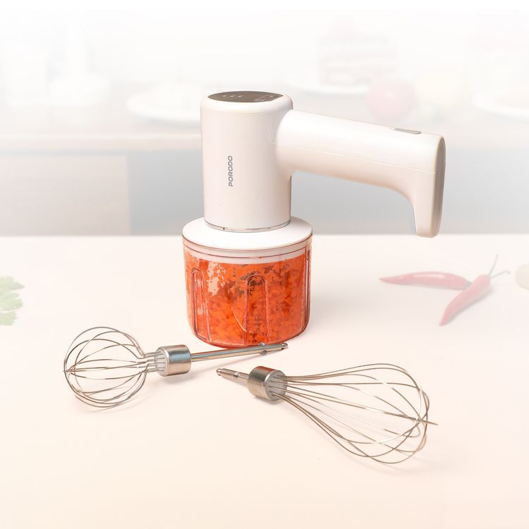 porodo لايف ستايل خلاط يدوي متعدد الوظائف قابل لإعادة الشحن 2 في 1 مع مفرمة وخافق، حماية من التيار الزائد، وظيفية لاسلكية، حماية من التفريغ الزائد، 3 أوضاع خفق، 3 أوضاع فرم، تصميم مريح، 3 مستويات سرعة، لوحة لمس LED، سعة 300 مل، تحكم باللمس - بيج