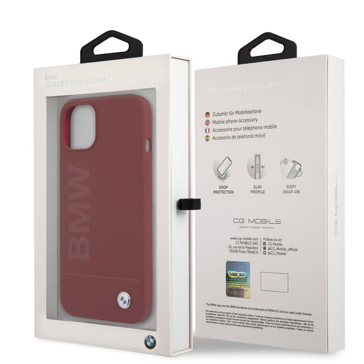CG MOBILE BMW Liquid Silicone Case Tone On Tone Metal Logo Compatible for iPhone 13 (6.1") Easy Access to All Ports, Anti-Scratch - Red