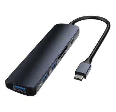 Devia Leopard 5 in 1 HUB Adapter Type-C (USB 3.0*3+PD+Cardreader) Lightweight Multi-port Adapter with Metal Texture - Wear & Oxidation Resistance - High Speed Transmission - Gray