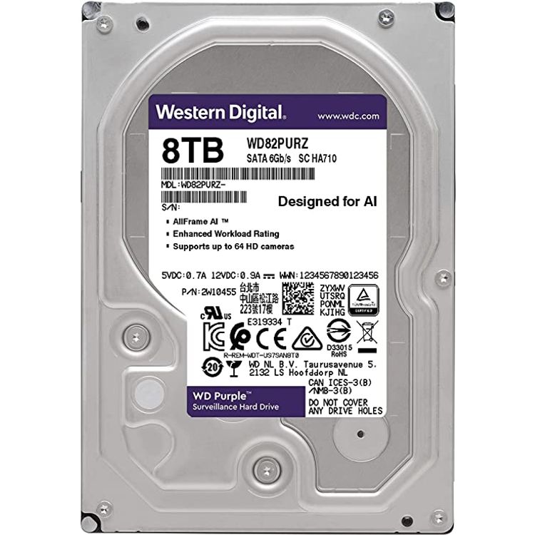 WD Purple Surveillance Hard Drive 8TB - Purple