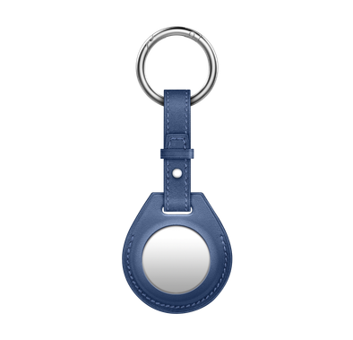 Viva Madrid Airtrax Genuine Leather Case with Anti-Lost Key Ring Compatible for AirTag, Scratch Protective Skin Cover, Anti-Lost Holder Suitable for AirTag Bluetooth Tracker - Blue