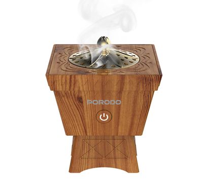 Porodo Classic Wood-Finish Portable Incense Burner with Auto-Off Safety Features, 18W Rated Power, 17 Full Sessions per Full Charge, Wide Area Coverage, 2000mAh Battery, Whisper-Quiet Operation, Fast Heat-Up - Brown