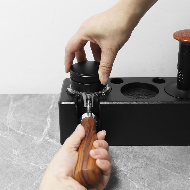 LePresso 51mm Bottomless Portafilter, Stainless Steel, Aluminum Alloy, Wood Material, Compatible with 51mm Coffee Machines, Ergonomic Design - Brown