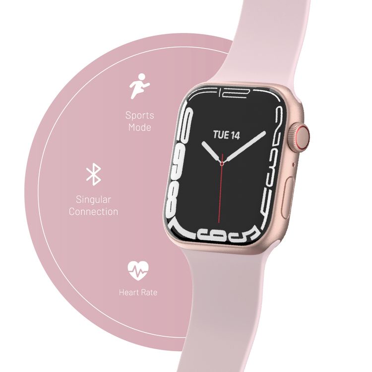 Porodo Smart Watch Series 8+ with Fitness & Activity Tracker, 2" Wide Display, 250mAh Battery Capacity, IP68, 2-3 Days Working Time, Wireless Charging - Pink