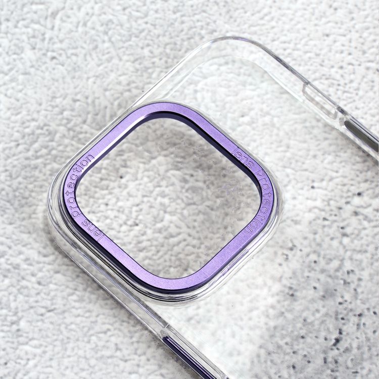 غطاء خلفي شفاف من Levelo Sensa لهاتف iPhone 14 Pro Max، حلقة كاميرا معدنية، حواف مقاومة للصدمات، شفاف للغاية، سهل التركيب - شفاف/أرجواني