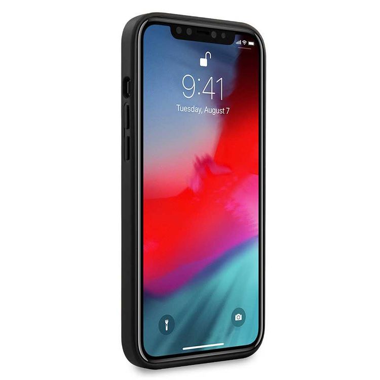 CG Mobile BMW PC/TPU Shiny Hard Case Genuine Leather with Vertical Hot Stamped Lines Compatible for iPhone 12 / 12 Pro (6.1") Shock & Scratch Resistant, Easy Access