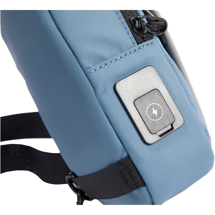 Porodo Lifestyle Sling Bag with Adjustable Shoulder Strap, Durable Material, Smooth Zipper, Type-C Charging Port, PD 20W, Water Resistant - Black / Blue