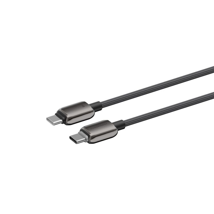 كابل Powerology Zinco Series USB-C إلى USB-C مع تقنية PD 60 وات، شحن عالي السرعة، طول الكابل 1 متر، مصنوع من النايلون المضفر ومادة سبائك الزنك، سرعة نقل بيانات 480 ميجابت في الثانية - رمادي