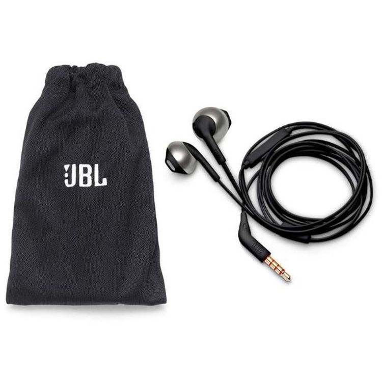 JBL Tune 205 In-Ear Wired Headphones with 3.5mm Audio Jack, Integrated Microphone, 118.2cm Length, JBL Pure Bass Sound, Carrying Pouch - Black