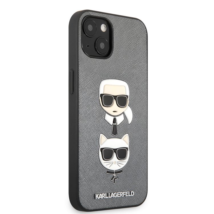CG MOBILE Karl Lagerfeld PU Saffiano Case with Embossed Karl & Choupette Head Compatible for iPhone 13  (6.1") Scratch Resistant, Easy Access to All Ports, Drop Protection