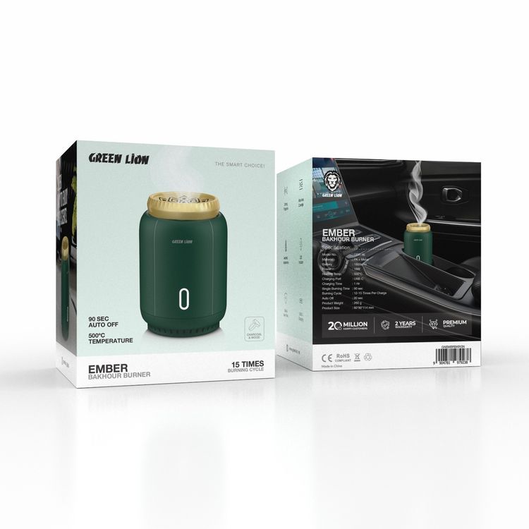 Green Lion Ember Bakhour Burner with Safe & Non-Toxic, Strong Fragrance, 90 sec Auto Off, Aesthetic Appearance, Wide Area Coverage, Safe & Non-Toxic - Green