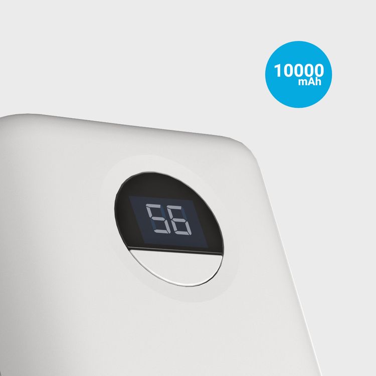 Powerology Ultra-Compact PD 10000mAh Power Bank with Digital Display, 20W Power Delivery, USB-A QC 18W, 0%-60% Charge in 35 Minutes, PowerDash 3.0, Lithium-ion Battery, Lightweight & Compact - White