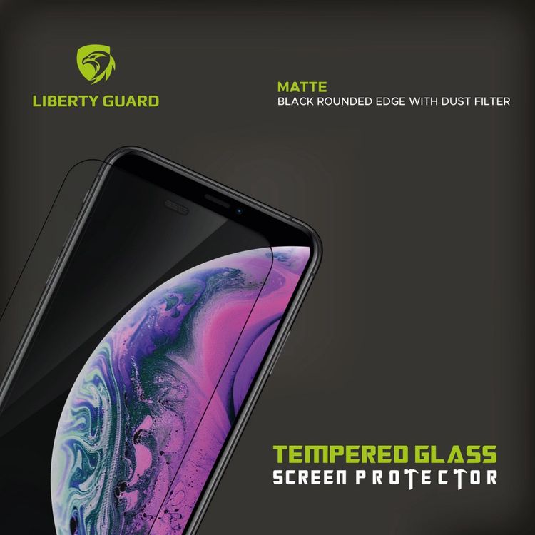 Liberty Guard Matte Full Cover Rounded Edge Screen Protector for iPhone 11 Pro Max with Dust Filter, Anti Shock & Anti Impact - Black