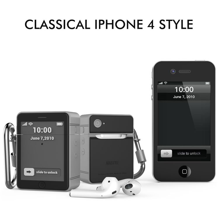 Ahastyle Mini Classic Retro iPhone 4 Design Silicone Case with Anti-Lost Carabiner Compatible for AirPods 1/2, Scratch Resistant, Shock Absorption, Drop Protection