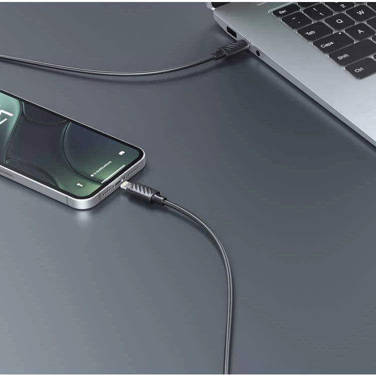 Porodo USB-C To Lightning Cable with Universal Compatibility, Fast Charging & Data Transfer, Flexible Material, 1.2m Cable Length - Black