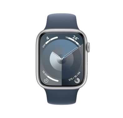 Apple Watch Series 9 [GPS 45mm] with Silver Aluminum Case & Storm Blue Sport Band | M/L