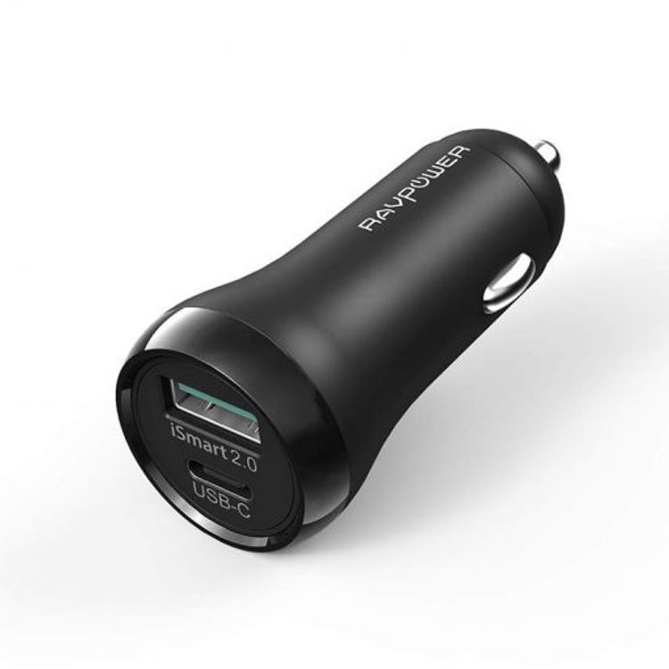 RAVPower Dual Ports USB Car Charger 36W with Type-C Port 18W Quick Charge 3.0, LED Indicator,  Fast and Safe Charging, Compact & Portable Design Car Power Adapter