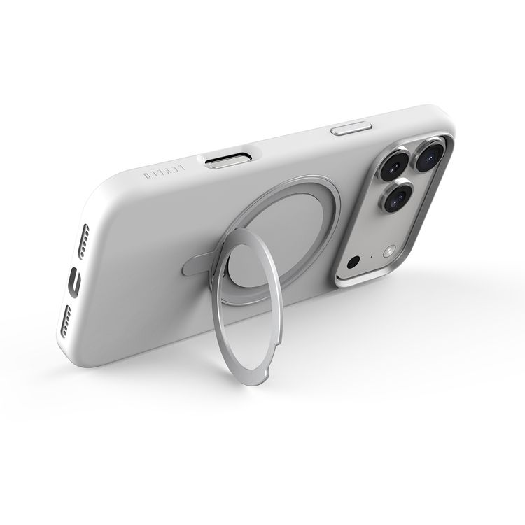Levelo Iris Pro MagSafe Liquid Silicone Case with Built-in 360° Kickstand for iPhone 17 Pro Max, Metal Accents, Shock-Resistant Bumper, Aluminum Alloy Frame for Camera & Buttons, Drop-Tested, Strong Magnets, Premium Silicone Grip - Silver