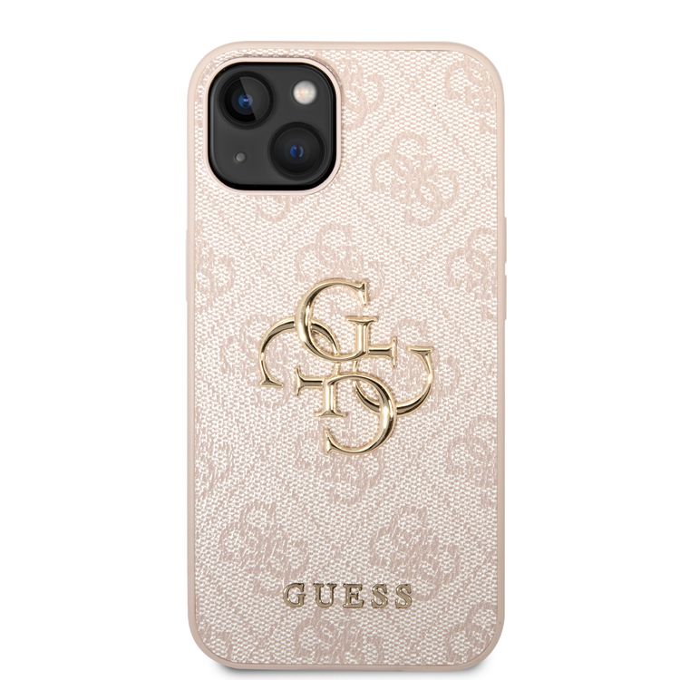 Guess PU Leather 4G Classic and Stylish Case with Big Metal Logo iPhone 14 Plus Compatibility - Pink