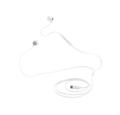 سماعات JBL Tune 305C USB-C سلكية داخل الأذن عالية الدقة، متوافقة مع أجهزة USB-C، محول رقمي إلى تناظري، إعدادات مسبقة للمعادل - أبيض