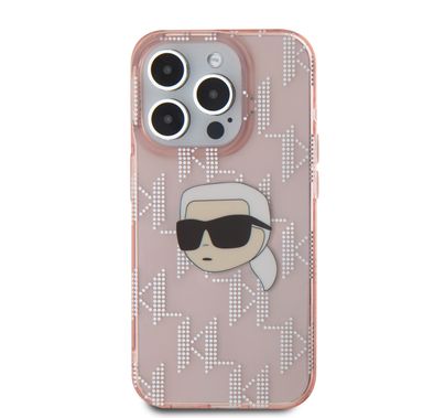 Karl Lagerfeld IML Hard Case for iPhone 16 Pro Max with Electroplated Karl Head & Monogram Design, Comfortable Grip, Slim Profile, Drop Protection, Sustainable Packing - Pink
