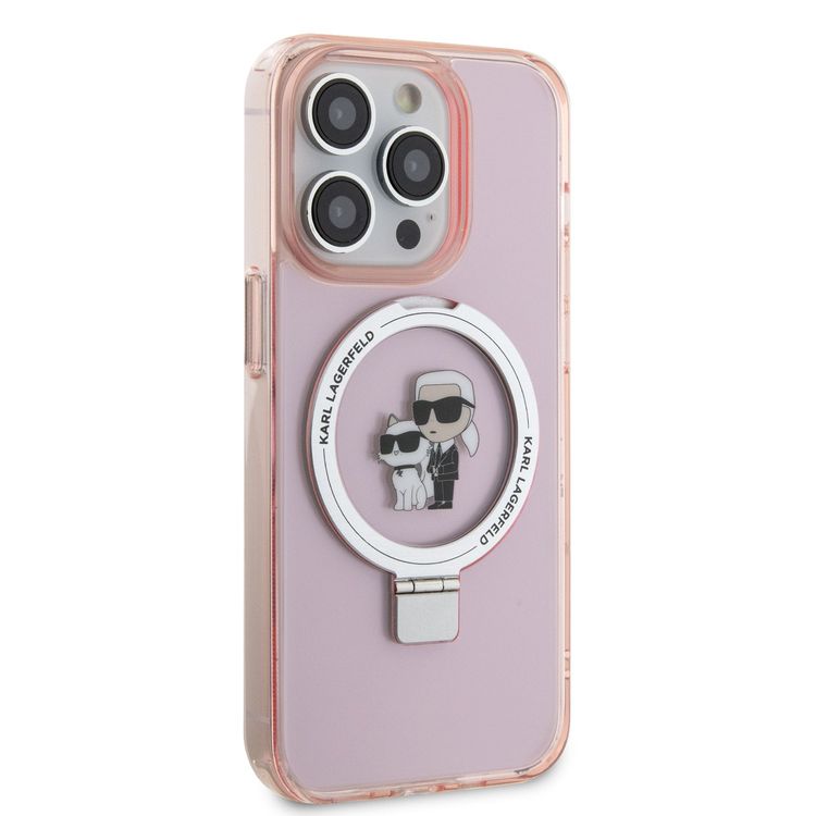 Karl Lagerfeld Magsafe Ringstand Case with Karl & Choupette Heads for iPhone 15 Pro - Pink
