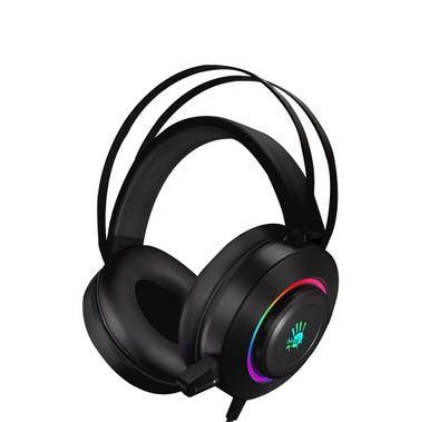 Bloody G521 Virtual 7.1 Surround Sound Gaming Headset with Omni-Directional Noise-Canceling Mic, Soft Leather Auto-Adjusting Headband - Black